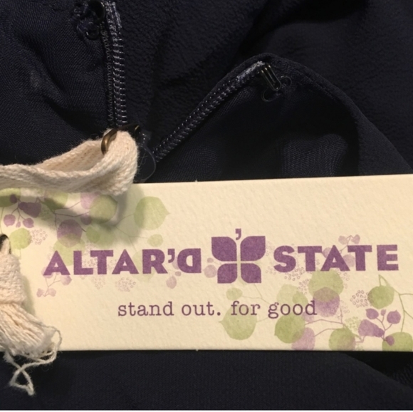 Altar'd State Shift Dress XS Sleeveless Scoop Laser Cutout Neck Blue Left Zip - Picture 4 of 7